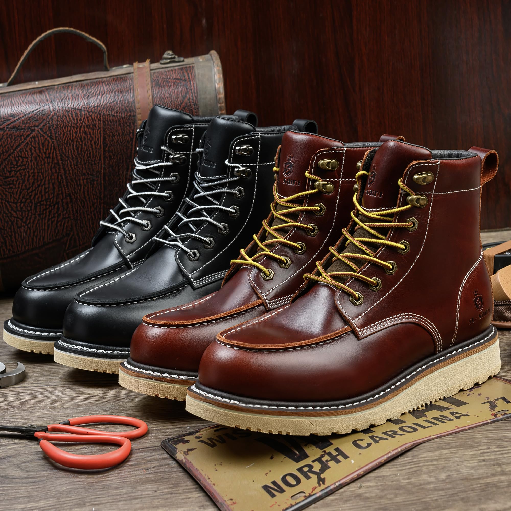 SL-Saint Fatto a mano punta morbida Moc Toe impermeabile buon anno stivali 6'' classico in pelle pieno fiore