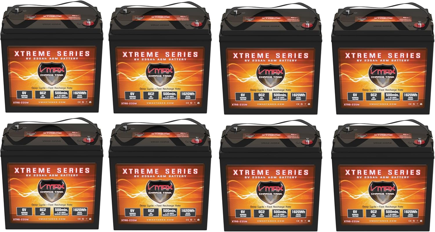 8 PACK: VMAX XTR6-235M Xtreme 6V 235Ah AGM Deep Cycle Battery, GC2 Group (8)