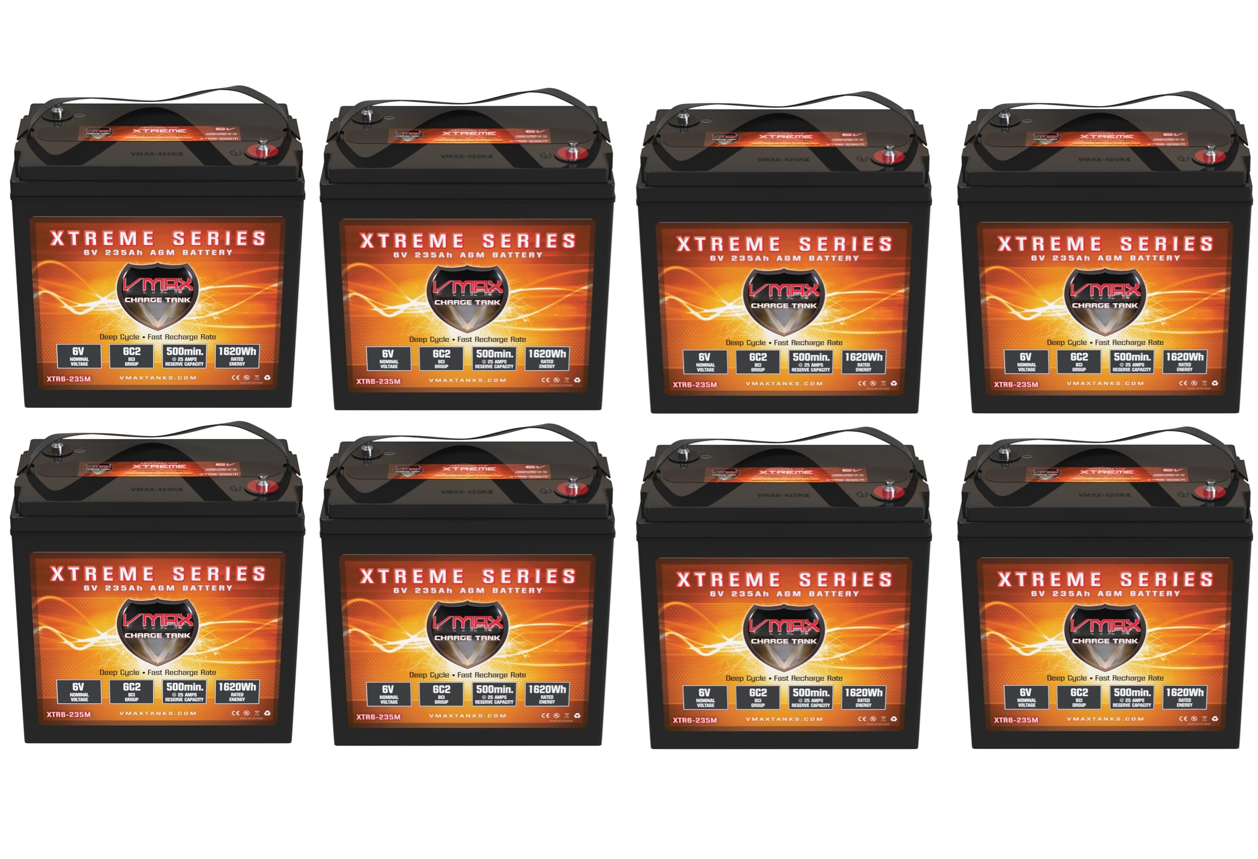 8 PACK: VMAX XTR6-235M Xtreme 6V 235Ah AGM Deep Cycle Battery, GC2 Group (8)