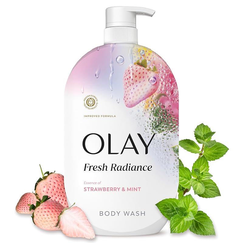 Sabonete líquido corporal Olay Fresh Radiance com vitamina B3, antioxidantes e fragrância de morango e menta, 1.035 mL