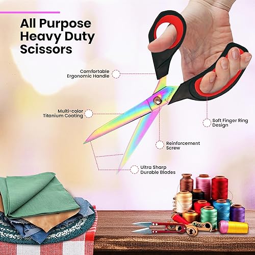 Miniatura 3 de Tijeras de tela, 9.5 pulgadas, de acero inoxidable con revestimiento de titanio, tijeras de costura extra afiladas para corte de tela, tijeras de