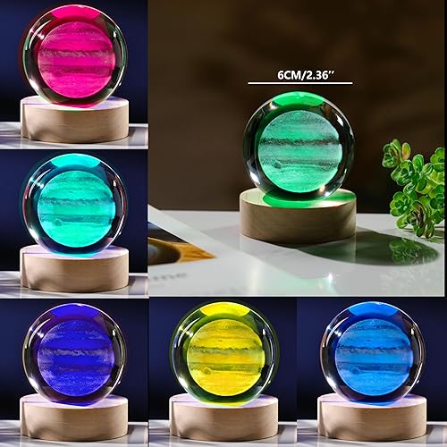Miniatura 3 de 3D Júpiter Planet Gifts Bola de cristales del sistema solar de 2.362 in Figura de animales de cristal Regalo de cumpleaños para mejores amigos o