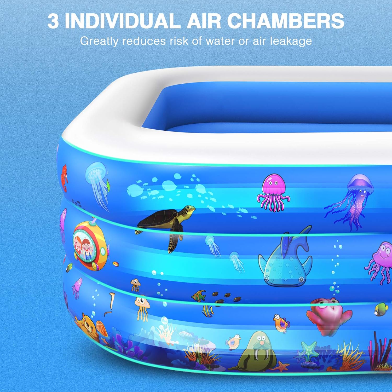 Inflatable Swimming Pool, Family Lounge Pool Kiddie Pool for Kids, Adults, Infant, Toddlers, Garden, Backyard, Outdoor Summer Water Party, Above Ground Pool Family Large Sized - 120" X 72" X 22"