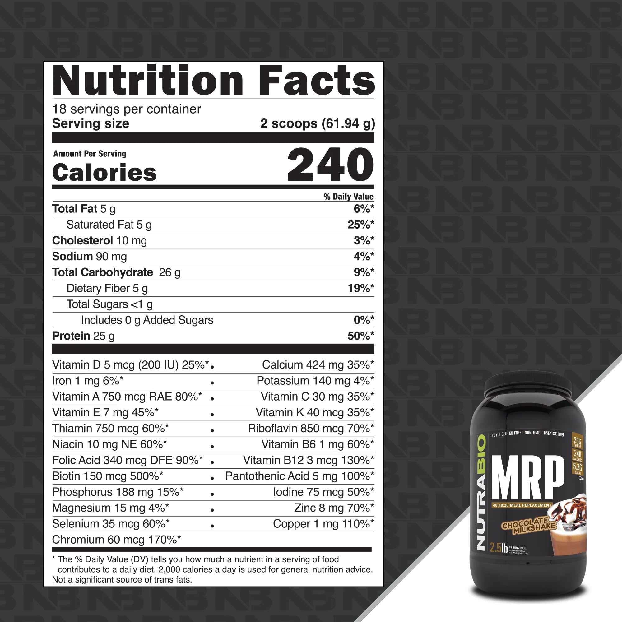 NutraBio MRP Complete Meal Replacement Protein Powder, Chocolate - 2.5lbs — Amazon image 2