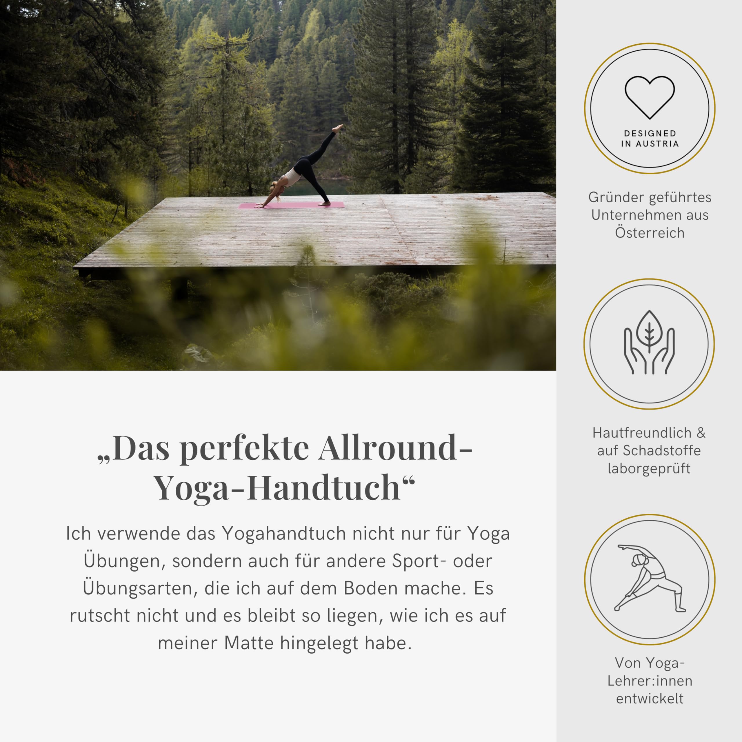Lotuscrafts Yoga Handtuch Wet Grip - rutschfest & Schnelltrocknend - Antirutsch Yogatuch mit hoher Bodenhaftung - Yogahandtuch ideal für Hot Yoga [183 x 61 cm]