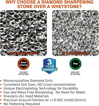 SHARPAL 169H Large 8 x 3 Dual-Grit Diamond Sharpening Stone Extra-Coarse 220 & Fine 600 Grit Monocrystalline Diamond Whetstone, Professional Knife Sharpener, Premium Fathers Day Gift
