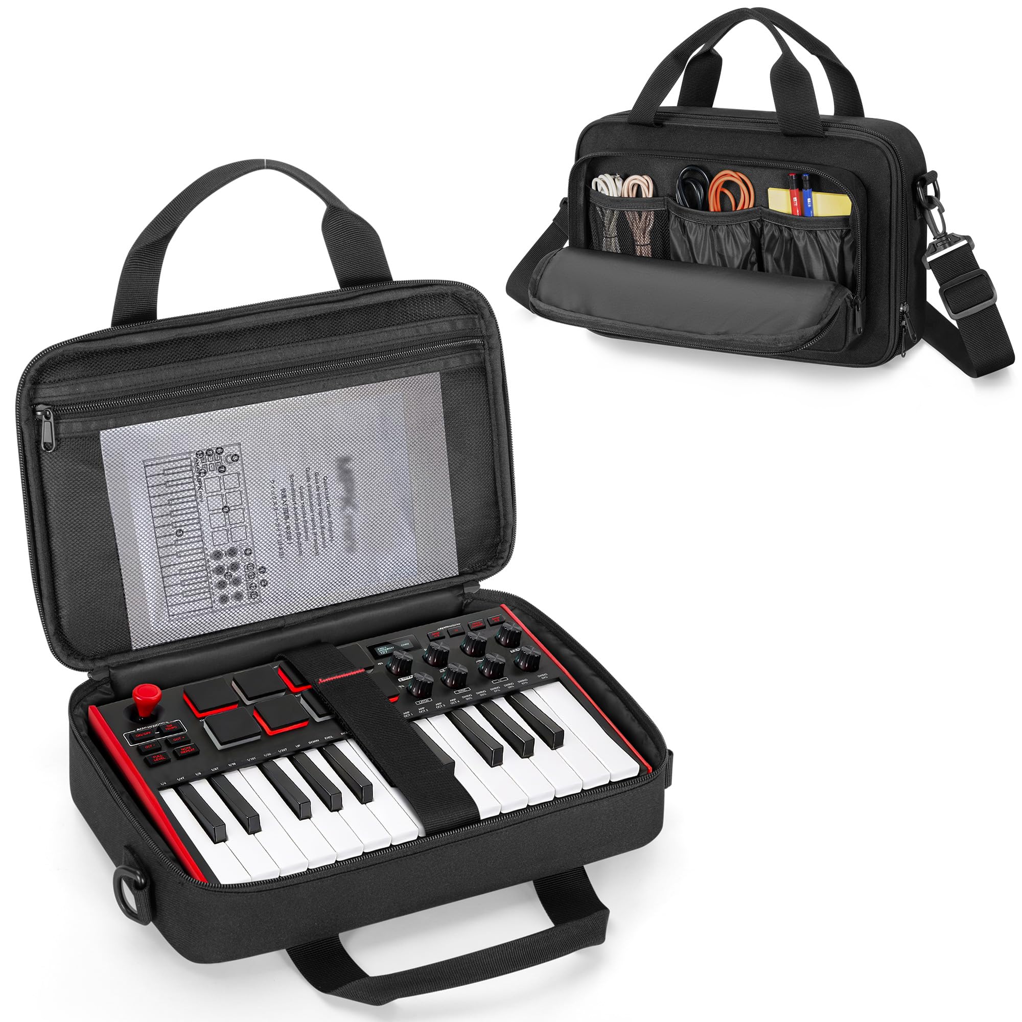 PGmoon Custodia Compatibile con Tastiera MIDI USB Akai Professional MPK Mini MK3 / MPK Mini Play MK3 a 25 Tasti, Borsa da Viaggio per Tastiera con Diverse Tasche per Accessori