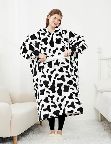 Miniatura 5 de KFUBUO Manta con capucha para adultos, larga sherpa, todos los patrones de vaca, sudadera con capucha de gran tamaño, regalo de cumpleaños para mujer