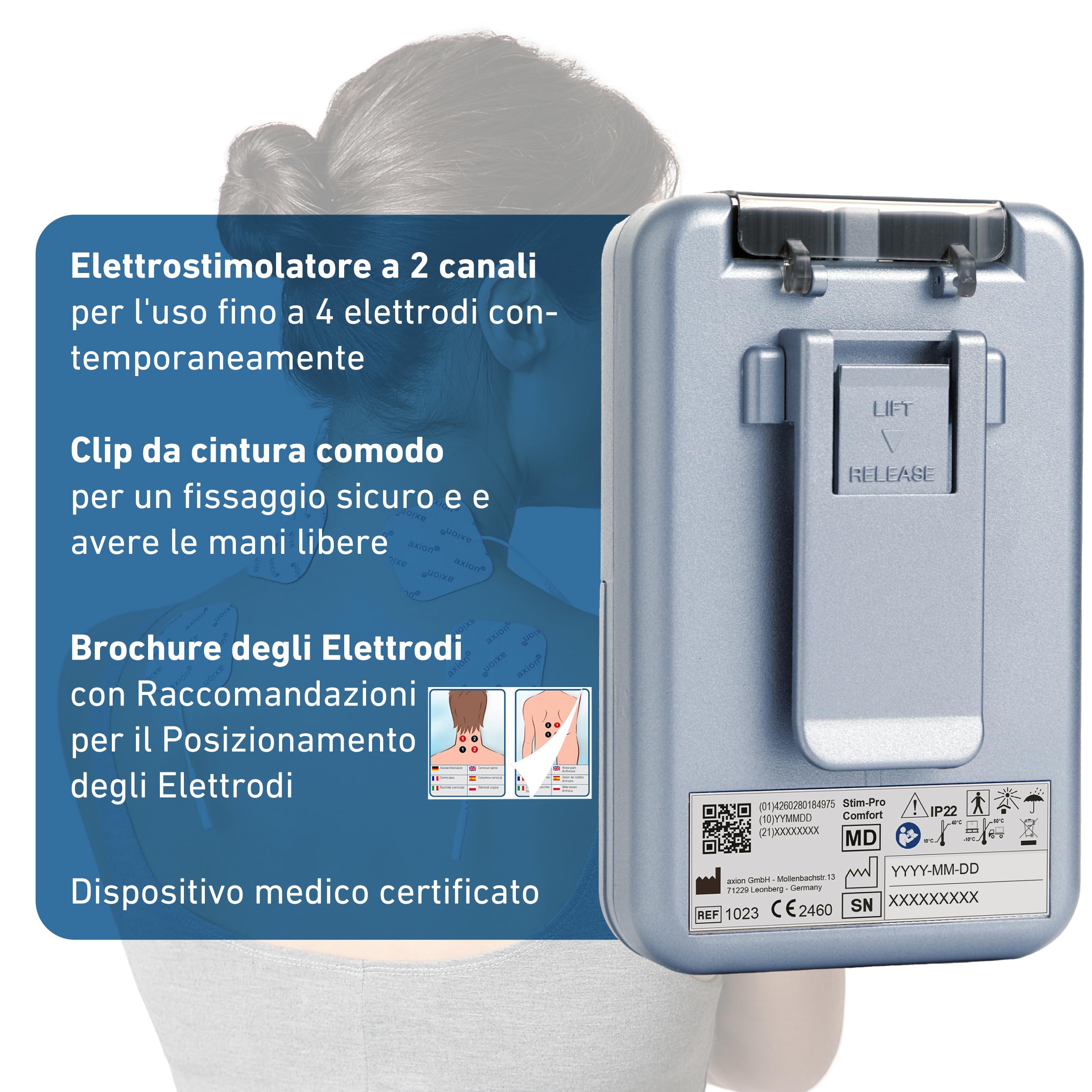 axion Elettrostimolatore analgesico TENS STIM-PRO Comfort Dispositivo di Corrente di elettrostimolazione per Trattare e alleviare Il Dolore