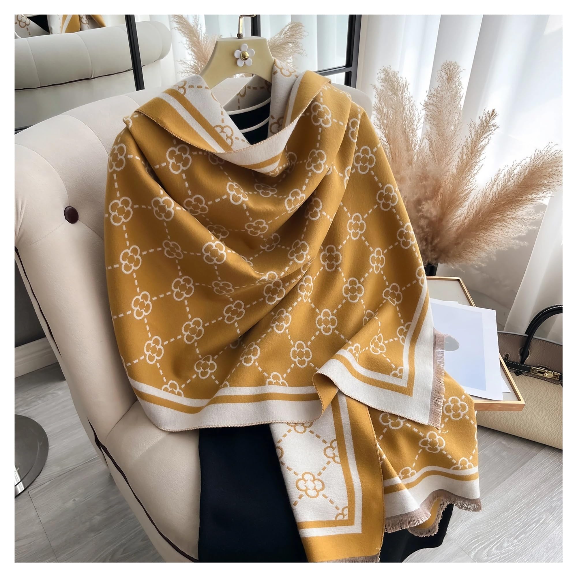 Bufanda Invierno Bufanda de cachemira a cuadros for mujer, chales pashmina invierno, mantas cálidas, pañuelos marca, bufandas gruesas Unisexo