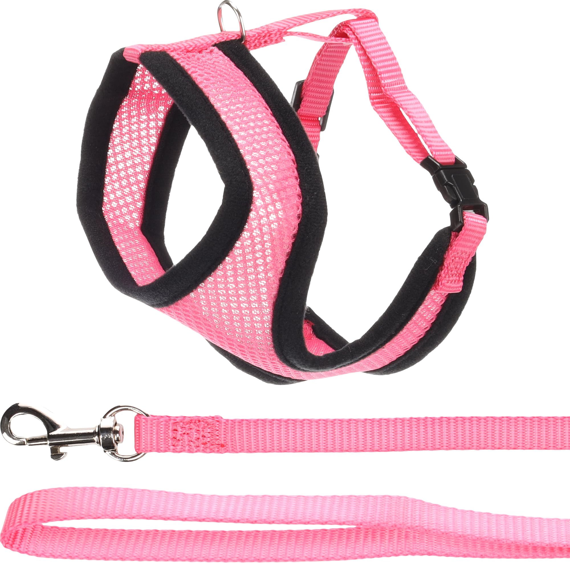 Harnais pour Chat - Harnais Harms Rose pour Chaton avec Laisse - Mesh Respirant Doux - réglable avec Fermeture clic et Mousqueton - 28cm / 32-41cm / 110cm