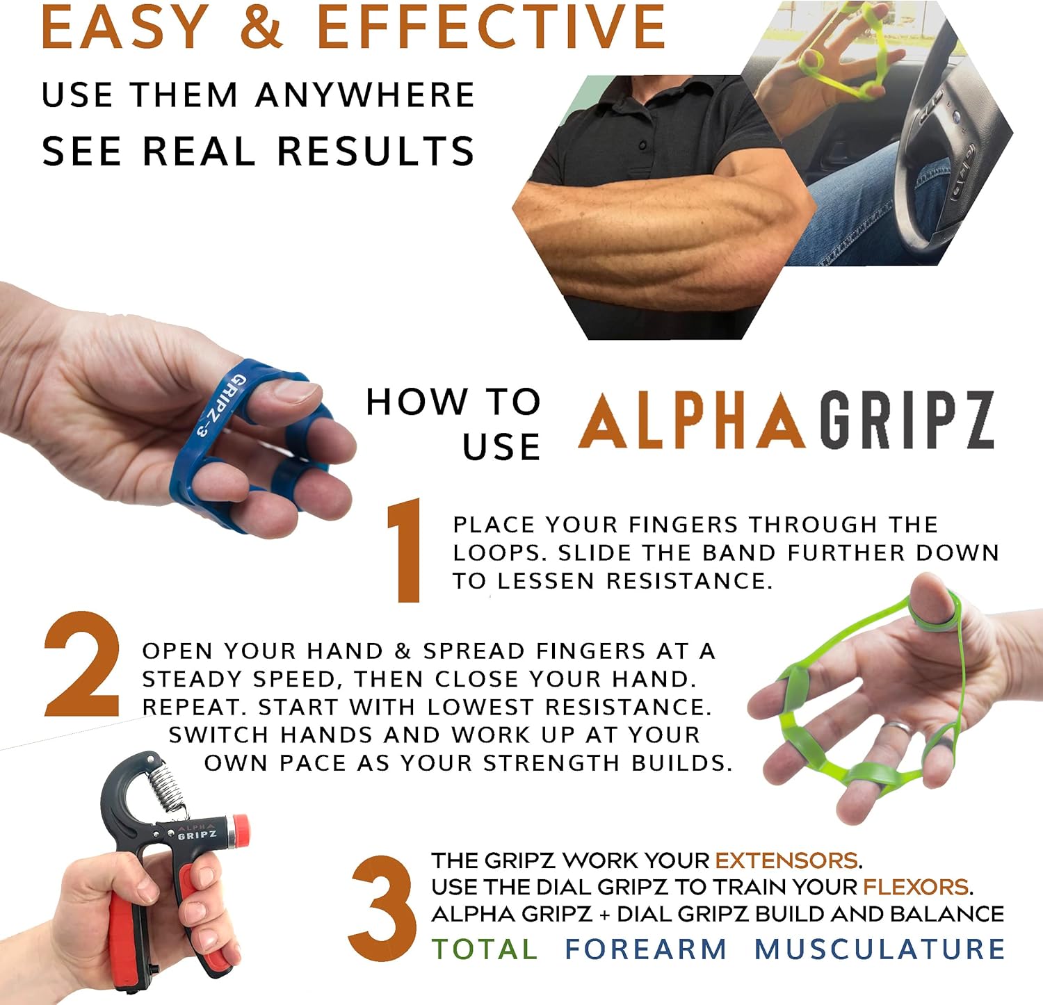 X-TREME ALPHA GRIPZ Set - Strongman Extensor Trainers/Grip Strength Trainer/Complete Forearm Strengthener/Finger Strengthener, Fast Pain Relief from tendonitis, Carpal Tunnel, Arthritis