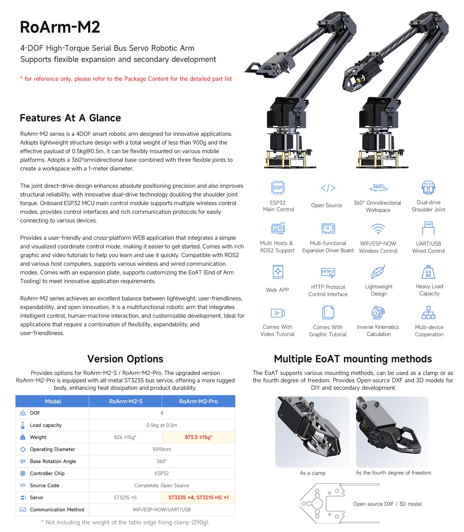 Waveshare Desktop Robotic Arm Kit-Lightweight Strong Load 4-DOF Support Expansion & 2nd Development ESP-NOW Wireless Control Support Multi Upper Computers & ROS2, Open Source & Rich Learning Material