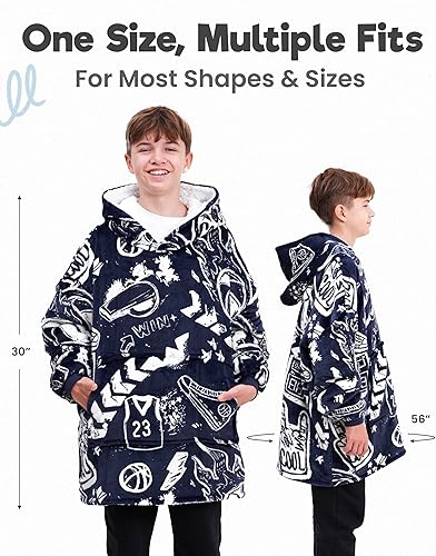 Miniatura 9 de Manta deportiva con capucha para hombres y niños, manta de gran tamaño para niños, adolescentes, adultos, fútbol y baloncesto con capucha para niños