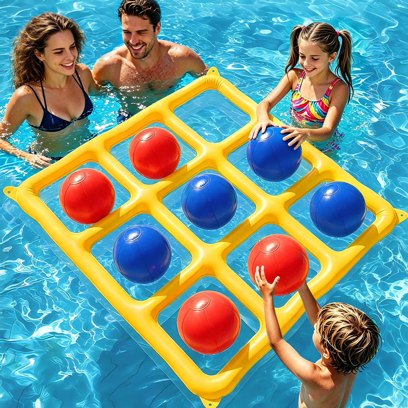 Aufblasbares Tic-Tac-Toe Poolspiel, Outdoor Spiele für Kinder & Erwachsene, Strandspiele & Wurfspiel Kinder Outdoor, Wasserspiele Pool für Kinder und Erwachsene, Aufblasbare Pool Spielzeug(Gelb)