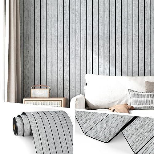 Wallercity Paneles 3D de listones de madera autoadhesivos blancogris para decoración de pared, paneles de madera insonorizados para dormitorio,