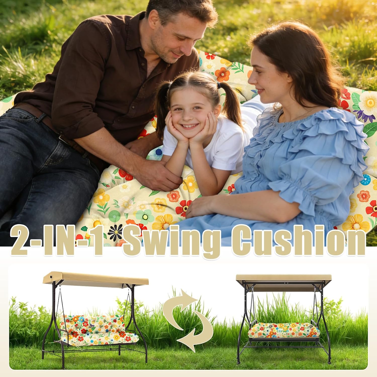 Porch Swing Cushions 60 inch Bench Cushion Waterproof Outdoor Swing Cushions 3 Seater Thick 5in Replacement Swing Cushions for Outdoor Furniture Patio (Yellow Flower-60x40 inch)