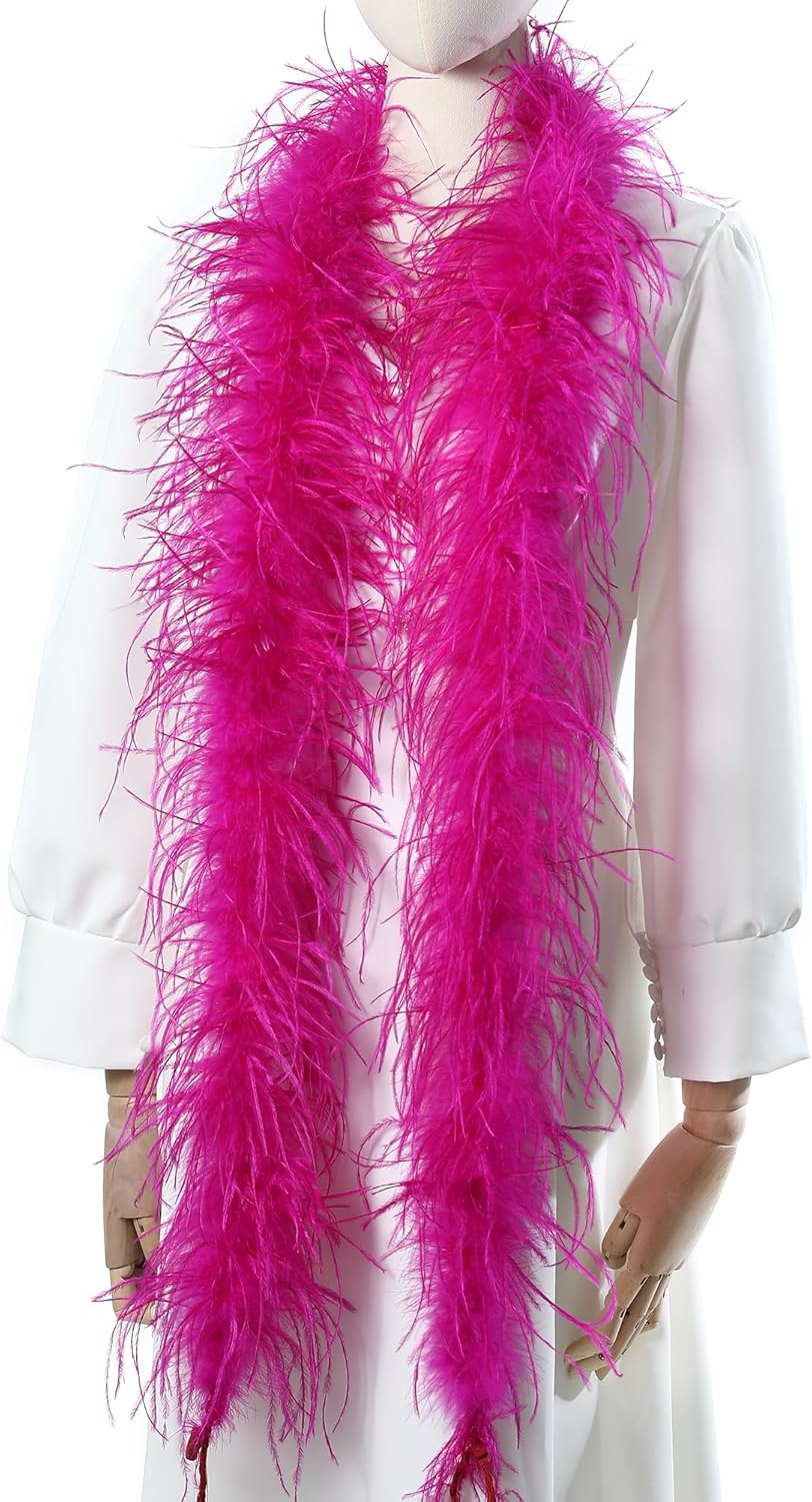 Soarer Fuchsia Ostrich Feather Boas – 2yards 3ply Long Boas for Party, DIY Production, Clothing Decoration(Hot Pink)