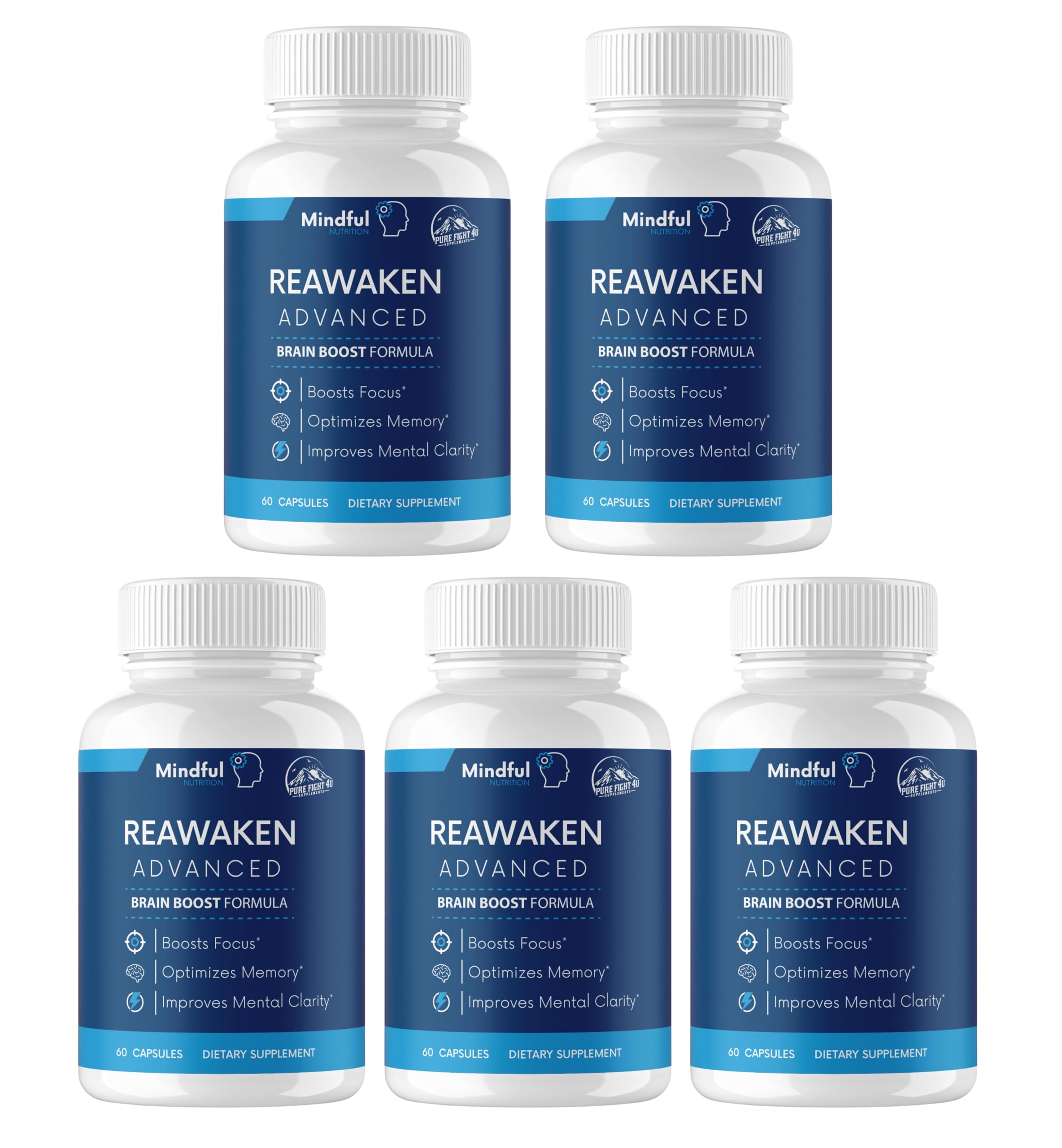 Reawaken Advanced, Supports Brain Function Dietary Supplement, Brain Boost Formula | 5 Bottles