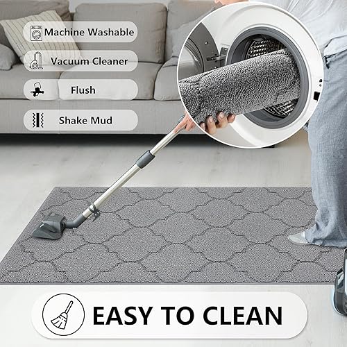 Miniatura 6 de REFETONE Tapete para interiores, 36 x 59 pulgadas, antideslizante, absorbente, resistente a la suciedad, lavable a máquina y perfil bajo para