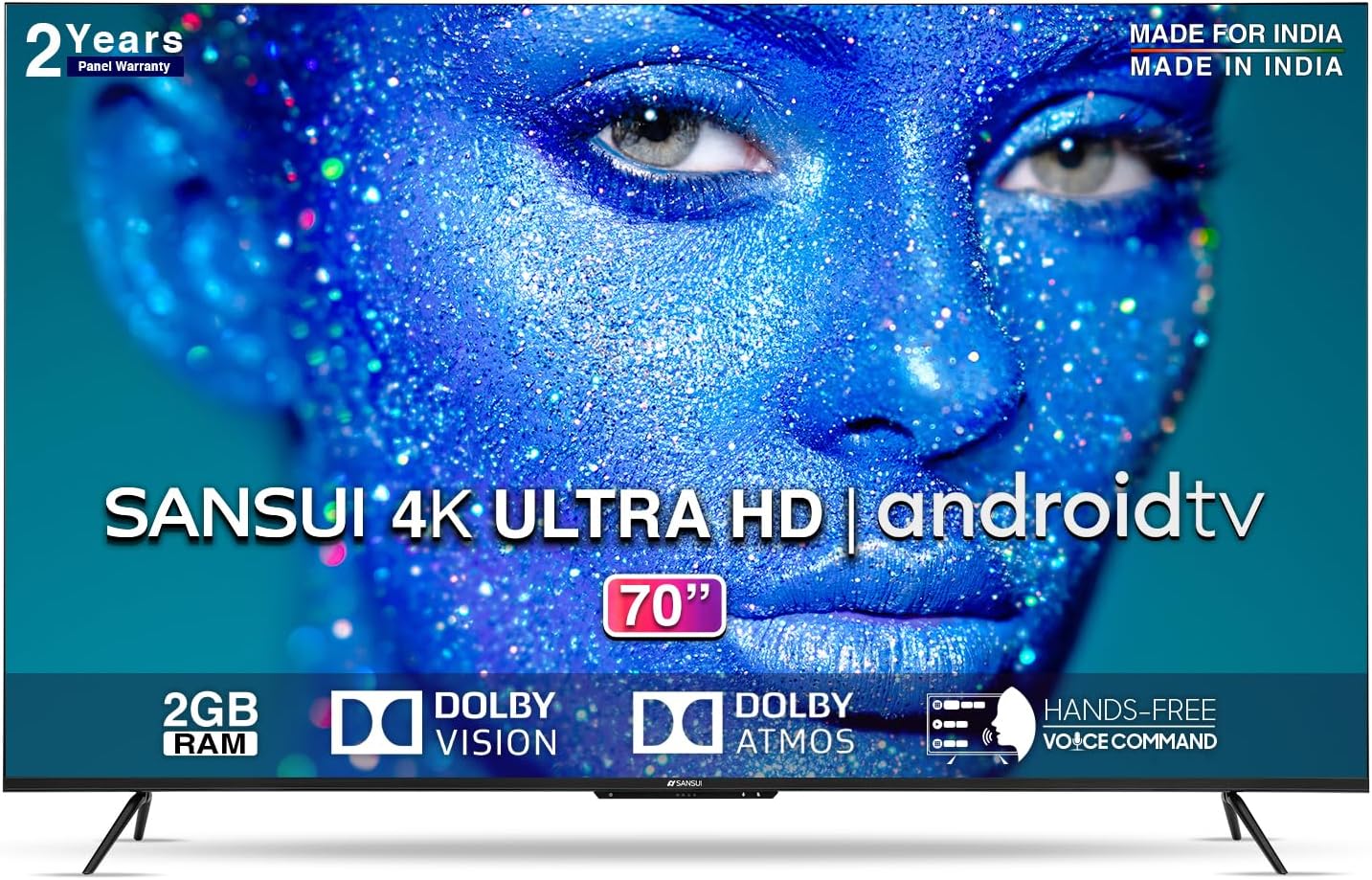 Sansui 178 cm (70 inches) 4K Ultra HD Smart Android LED TV JSW70ASUHDFF (Ebony Black)