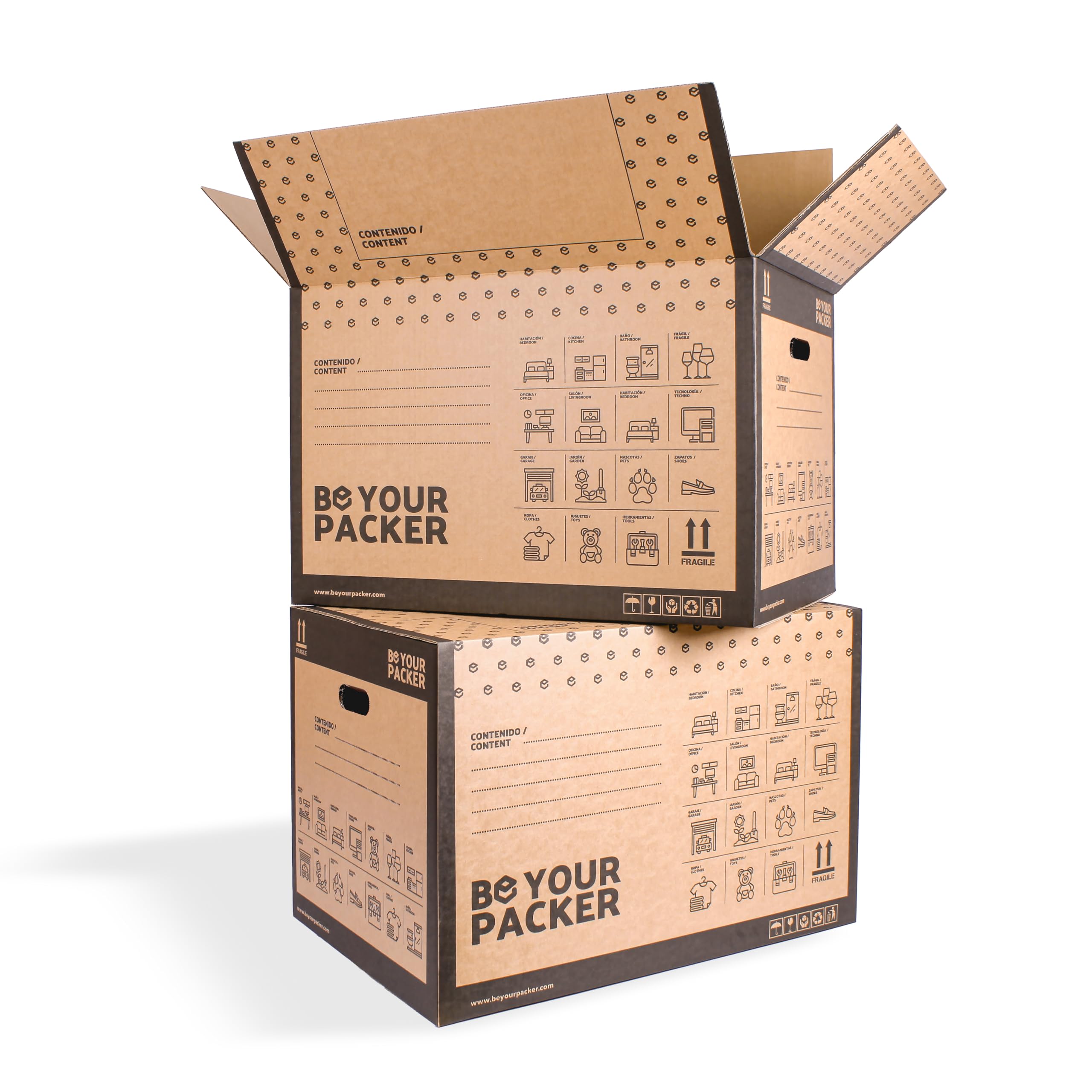 Be Your Packer | Pack de 10 Cajas muy Grandes de Mudanza 60x40x40 cm | Cajas de Embalaje con Asas para Mudanzas y Almacenaje de Libros, Ropa, Vajilla, Vasos... | Fabricadas en España | Envío 24h