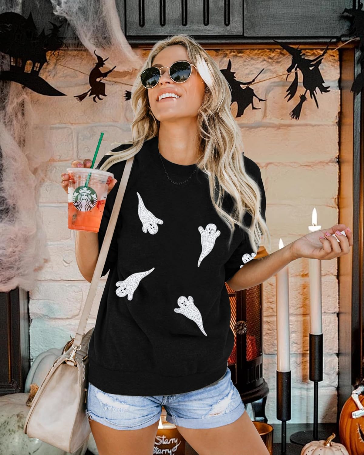 KIDDAD Halloween Boo Sweatshirts Women Ghost Sequin Pullover Tops Funny Spooky Season Long Sleeve Shirt Casual Sparkle Top - Image 2