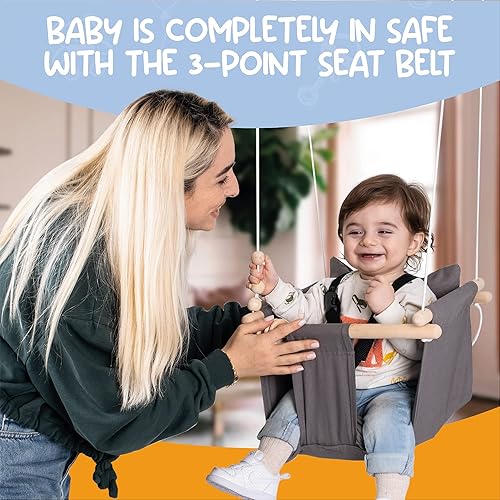 Miniatura 2 de Columpio para bebé para interiores y exteriores con arnés de 3 puntos y accesorios para techo, porche, puerta, columpio de lona para bebé, asiento