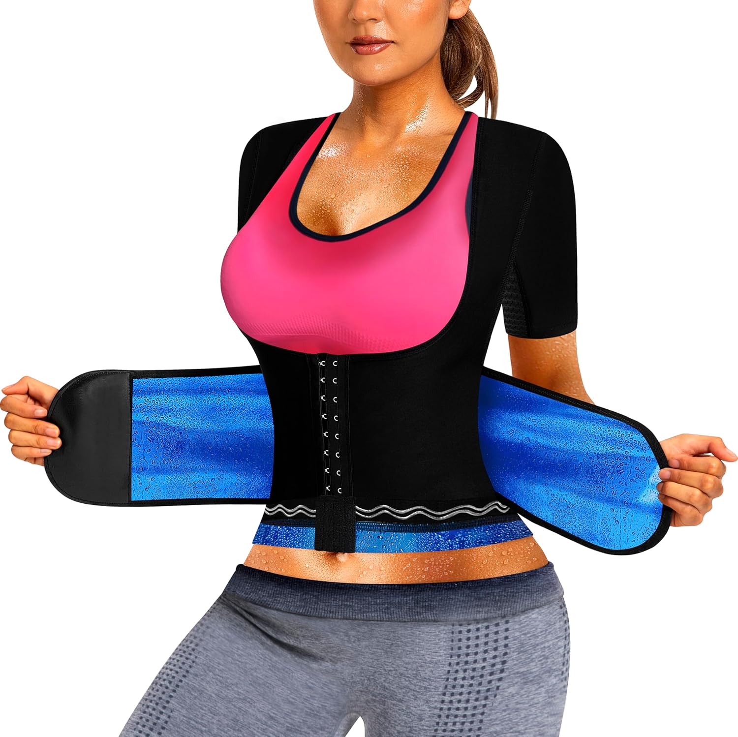 QZSH Sauna Suit for Women Slimming Shirt Sweat Vest Heat Trapping Tank Top Workout Shaperwear,Adjust Belt,Breathable Armpit