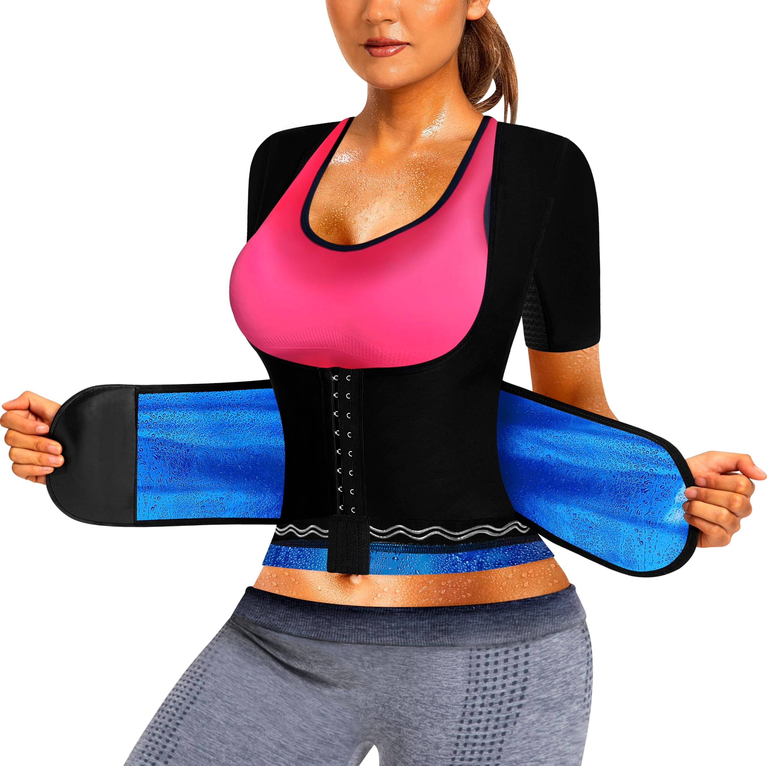 MulnallSauna Suit for Women Slimming Shirt Sweat Vest Heat Trapping Tank Top Workout Body Shaperwear,Adjustable waist,Breathable Armpit,Double Non-slip Silicone