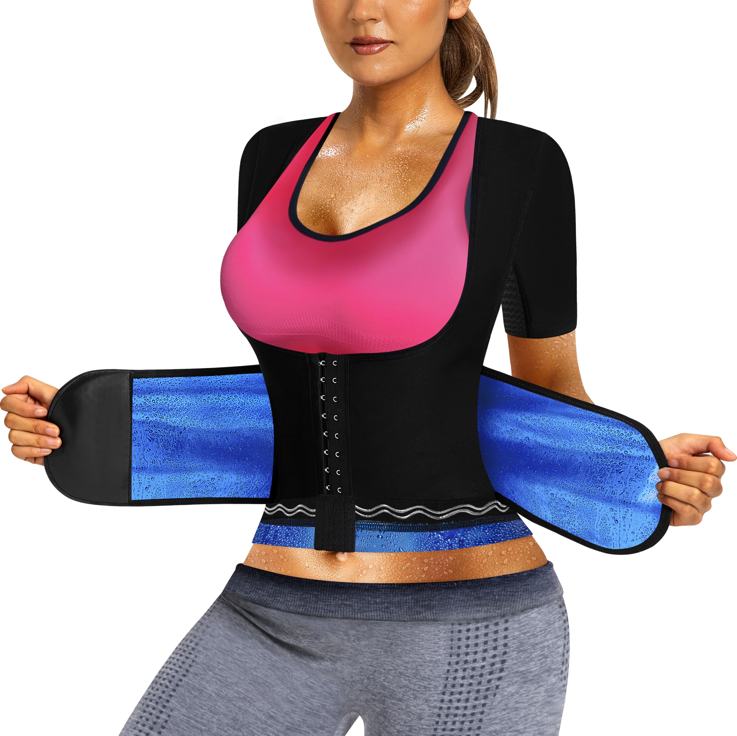 MulnallSauna Suit for Women Slimming Shirt Sweat Vest Heat Trapping Tank Top Workout Body Shaperwear,Adjustable waist,Breathable Armpit,Double Non-slip Silicone