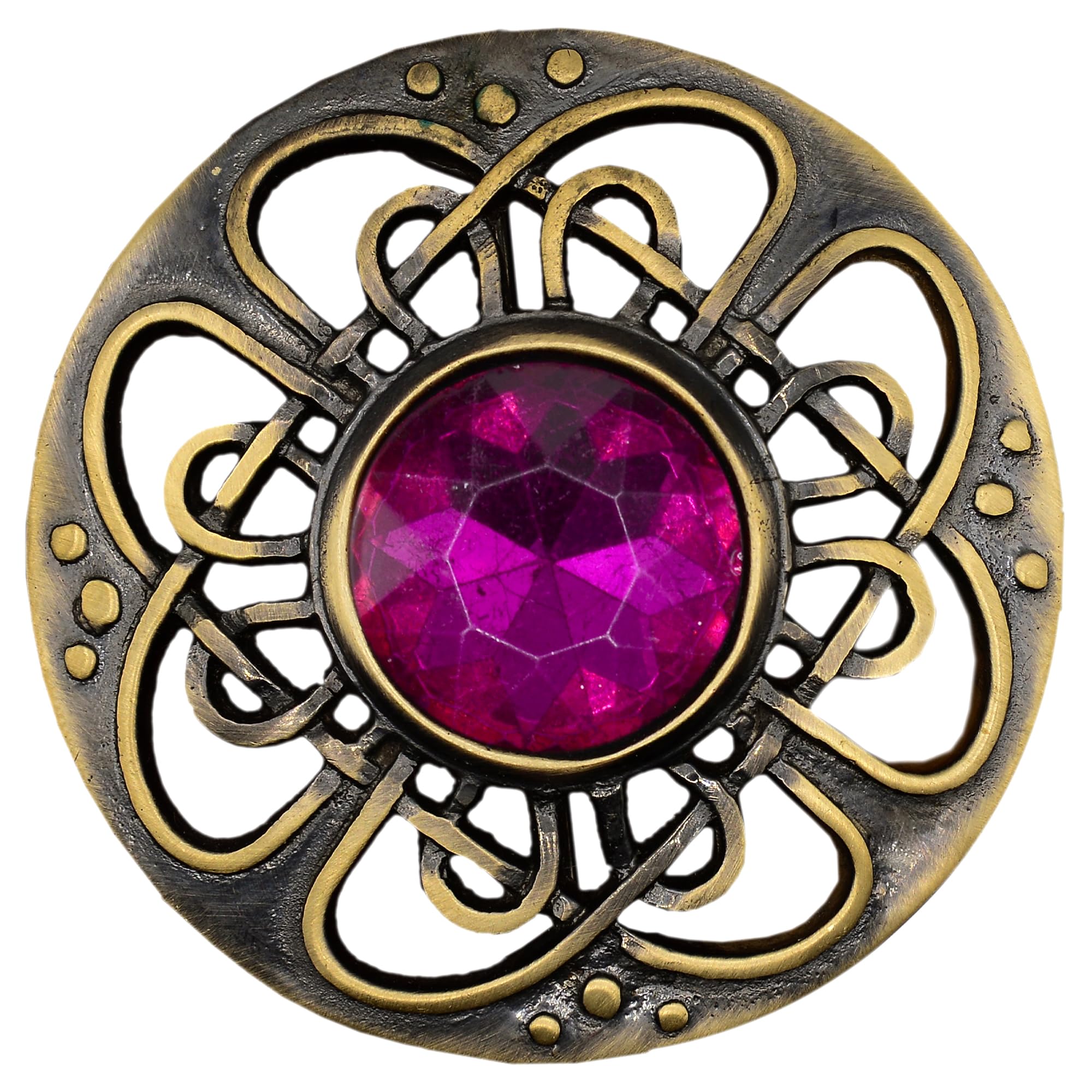 Elegant Culloden Plaid Brooch – Scottish Kilt Fly Plaid Brooch Intricate Celtic Knot in Pewter with Gemstone 3-Inch Diameter – Ideal for Scottish Kilts &amp; Formal Wear