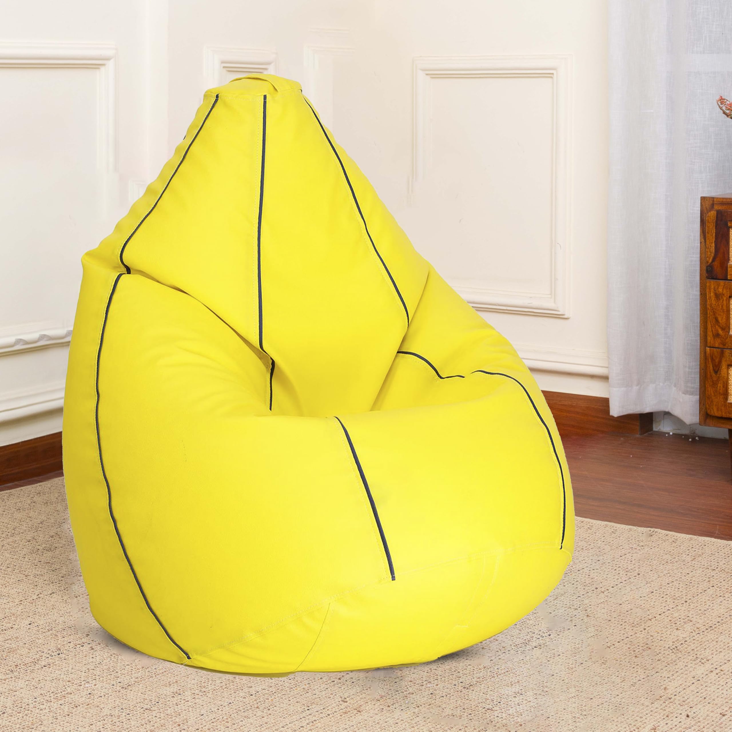 Sattva Classic Piping XXXL Bean Bag with Pocket, Filled with Beans, Faux Leather Teardrop