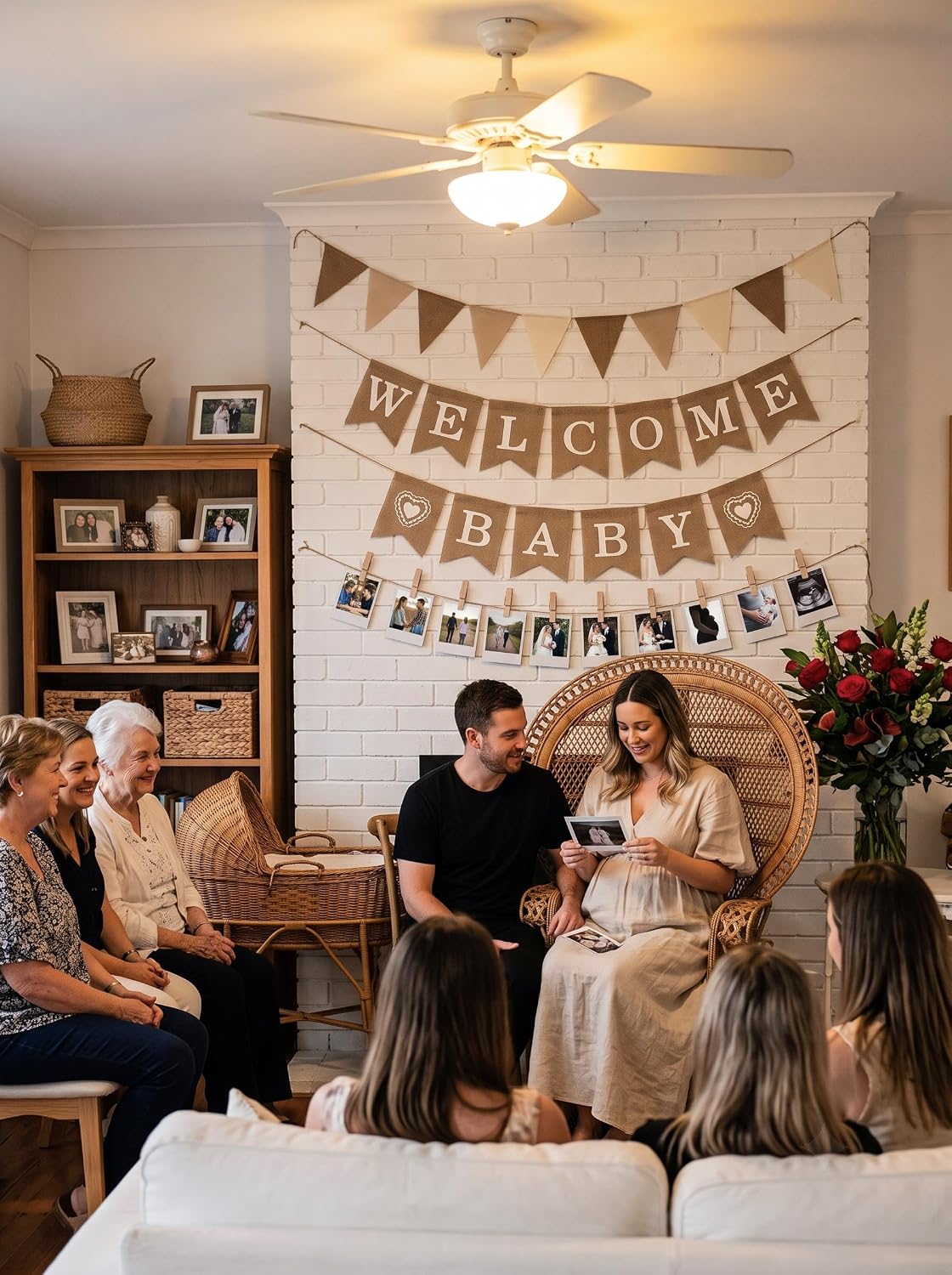 Welcome Baby Banner with Photo Clips and Pennants for Baby Shower Decor image 2