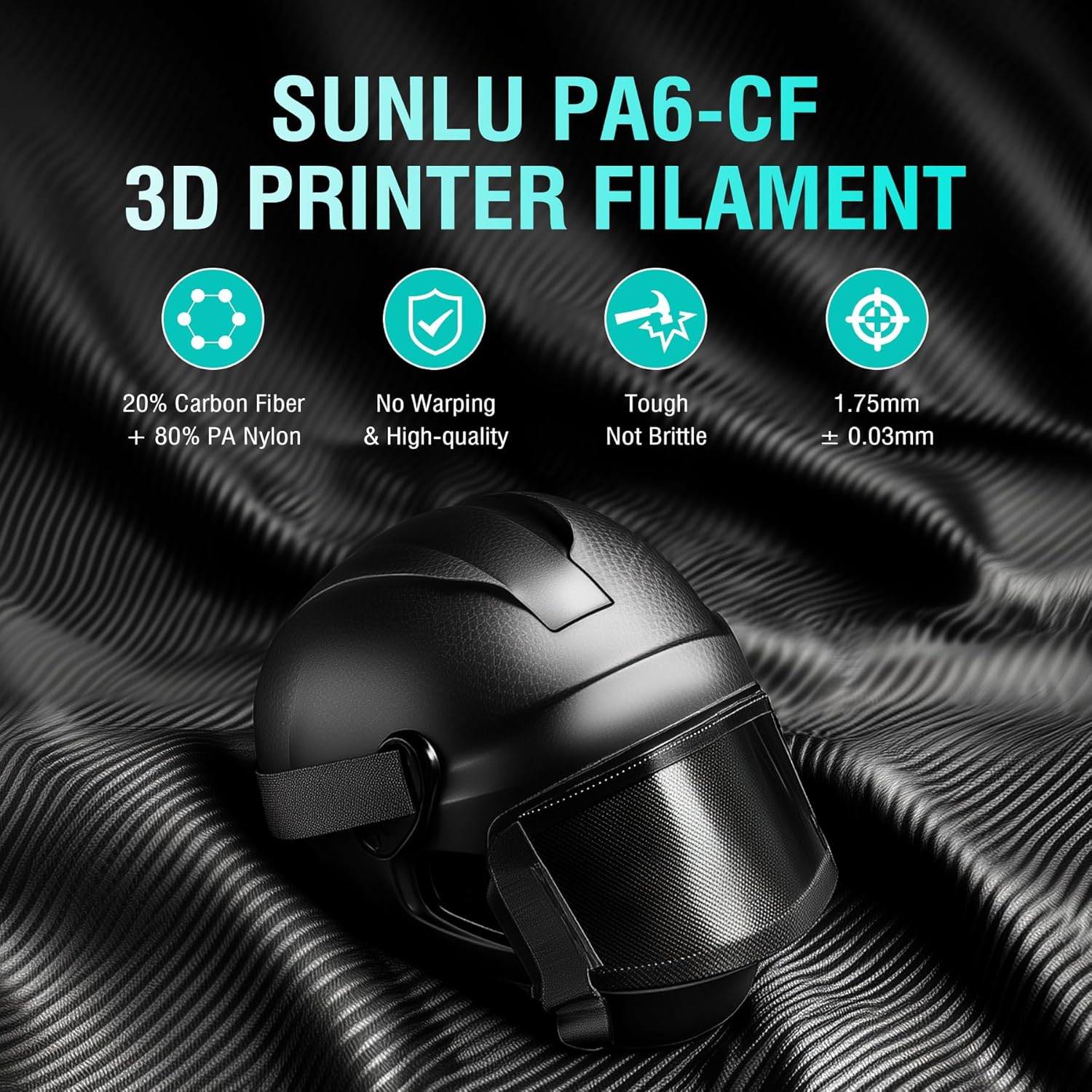 SUNLU PA6-CF 3D Filament 1.75mm 1KG, Heat Deflection Temperature up to 209°C, Made of 80% PA Nylon and 20% Carbon Fibers, Stiff & Strong & Heat Resistant, for Industrial Parts, Frosted Texture, Black 1000g Pa6cf Black PA6-Carbon Fiber