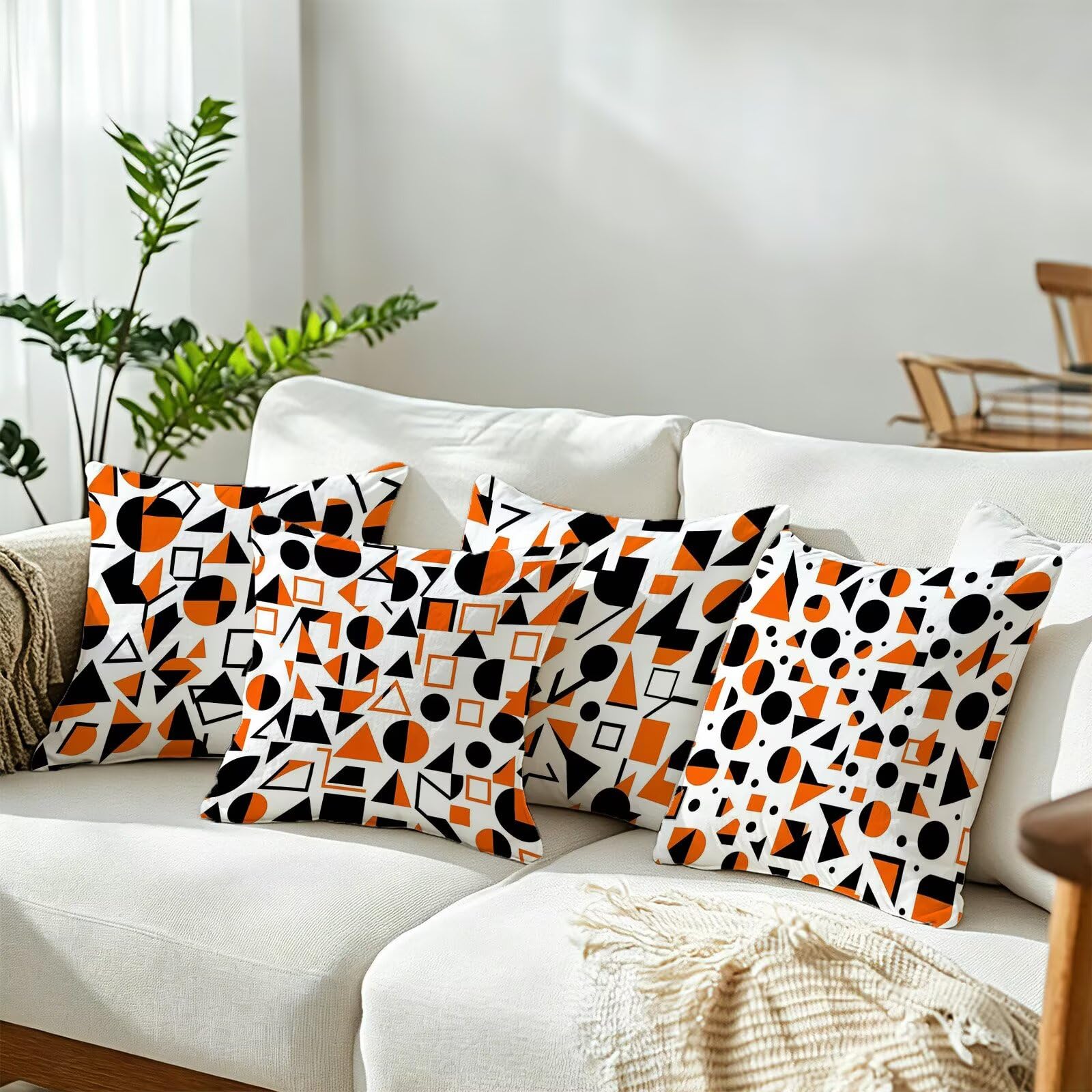 Cojines Exterior Color Naranja Funda Almohada 45x45cm Juego de 4, Cod-426