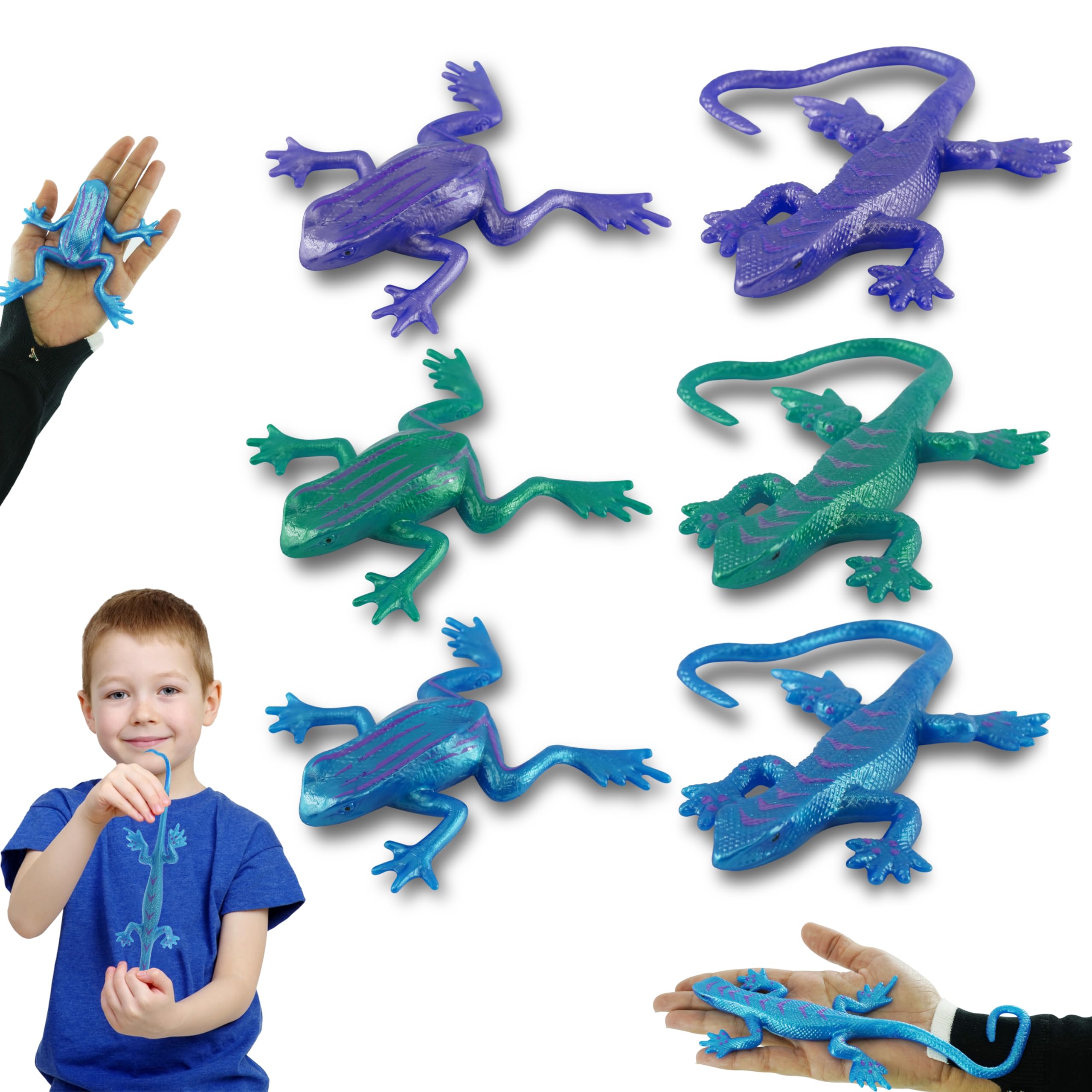 HOVUK 6pk Squeeze Toys, Sticky Lizards and Frogs, Non-Toxic Stretchy Creatures, Reptiles for Sensory Bin, Goodie Bags Stuffers for Kids, 3+Y โ image 1