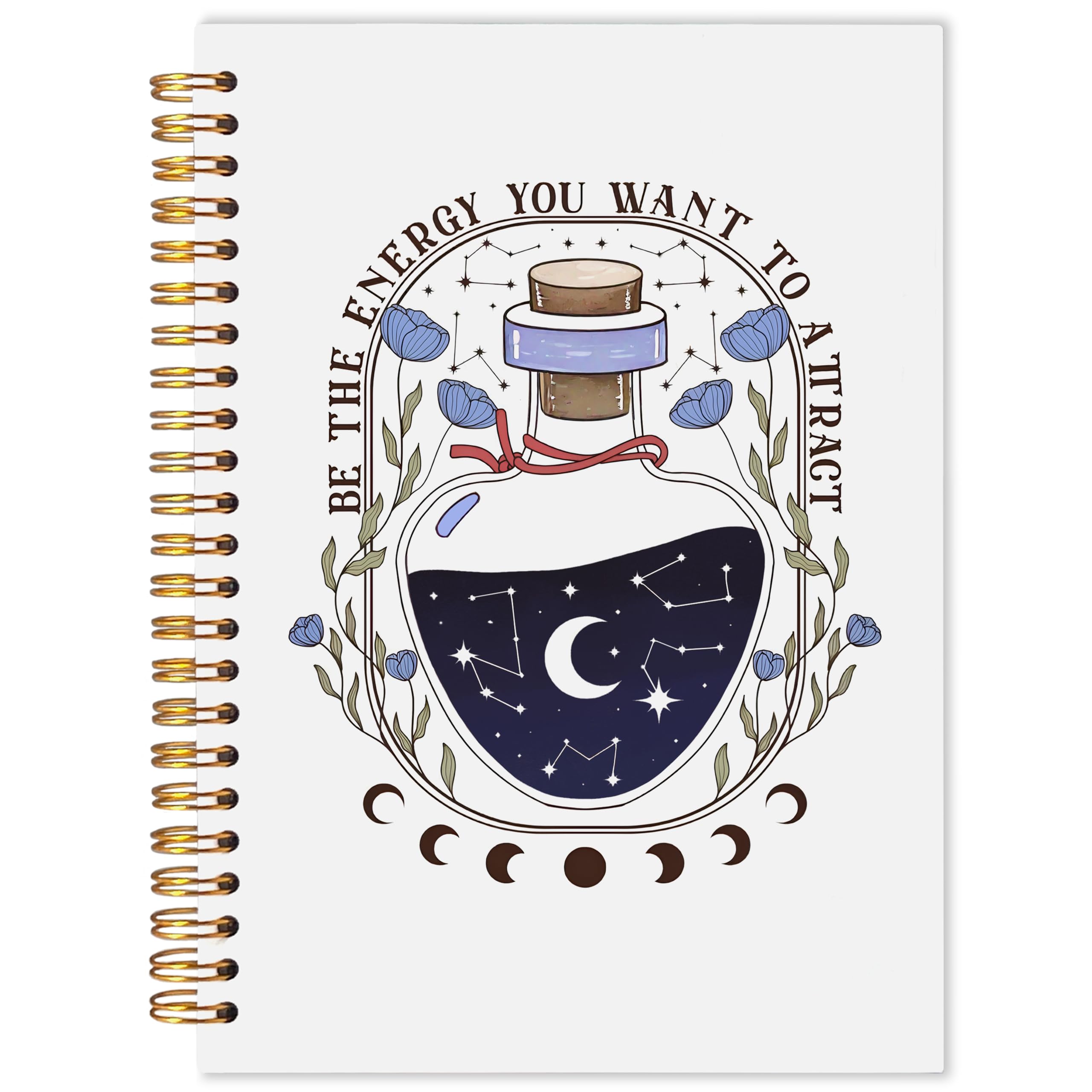 Witchy Magic Bottle Notebook, Boho Moon Phase Floral Journal, Mystical Celestial Witch Journal, Witchy Gifts for Women, Enchanted Aesthetic Hardcover Spiral Notebook 5.5x8.3 Inch