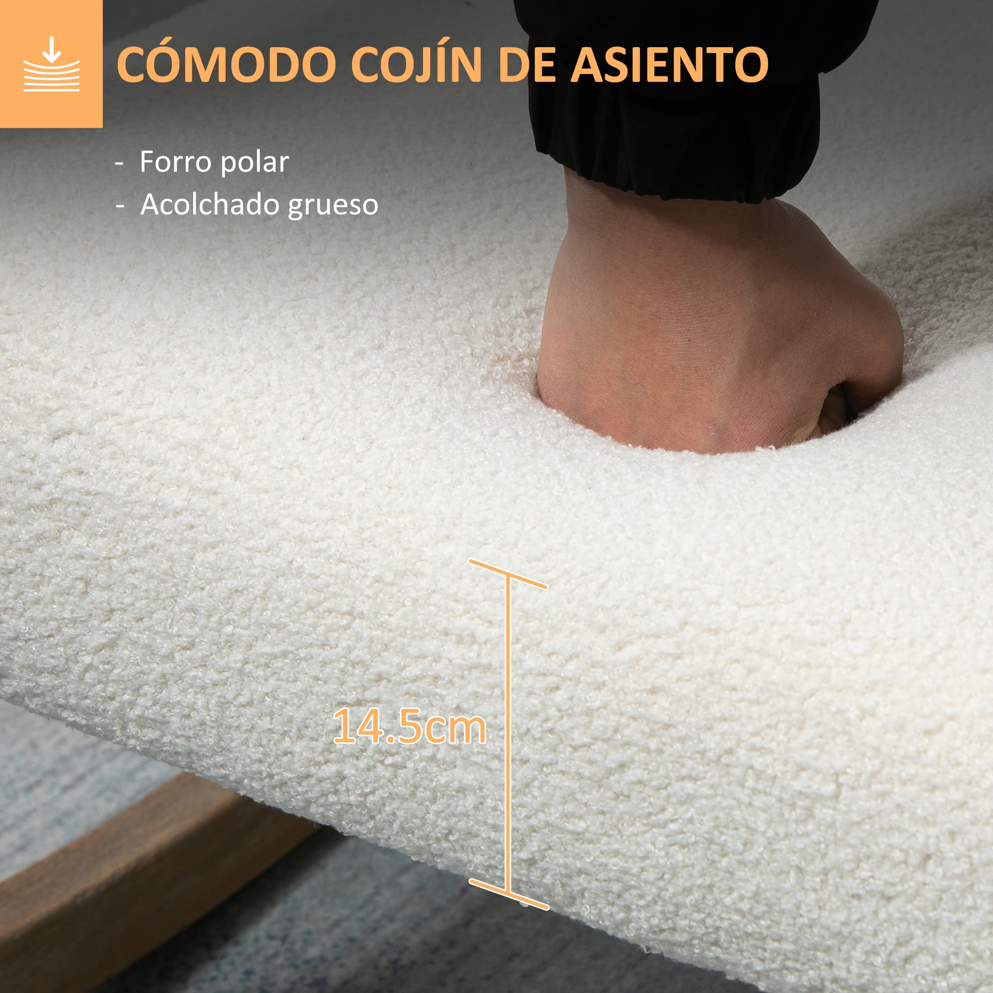 HOMCOM Mecedora Tapizada en Borreguito Silla Mecedora con Patas de Madera de Caucho y Reposabrazos Sillón Relax Carga 150 kg para Dormitorio Salón Crema