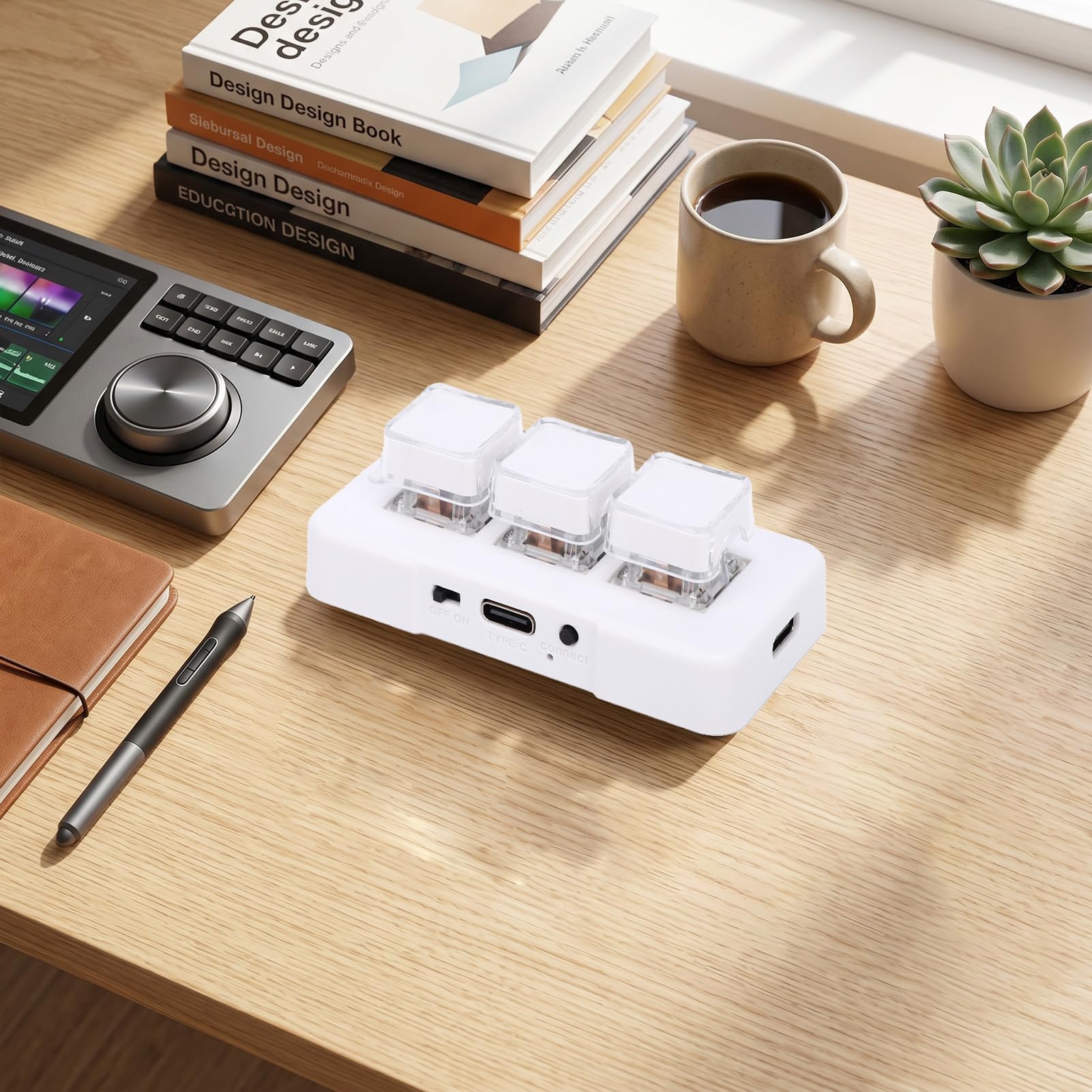 Cryfokt Tastierino Programmabile con 3 Tasti, con Connessione Cablata 2.4G Bluetooth 3 Modalità, Tastiera Meccanica Macro per Computer Portatile Desktop (WHITE)