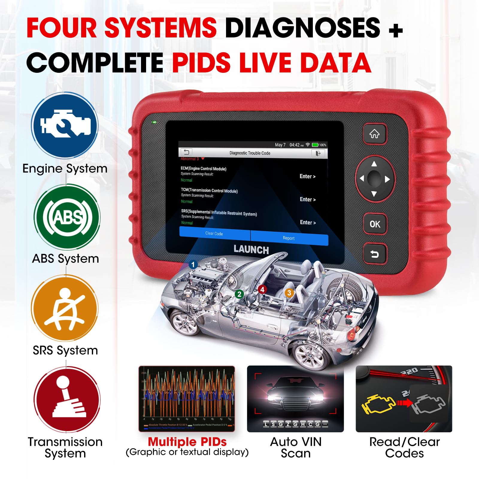 Launch CRP129X V2.0 Valise Diagnostic Auto, Diagnostic Voiture Multimarque,12 Service,ABS SRS Transmission Moteur Outil de Scan Autovin FCA Autoauth