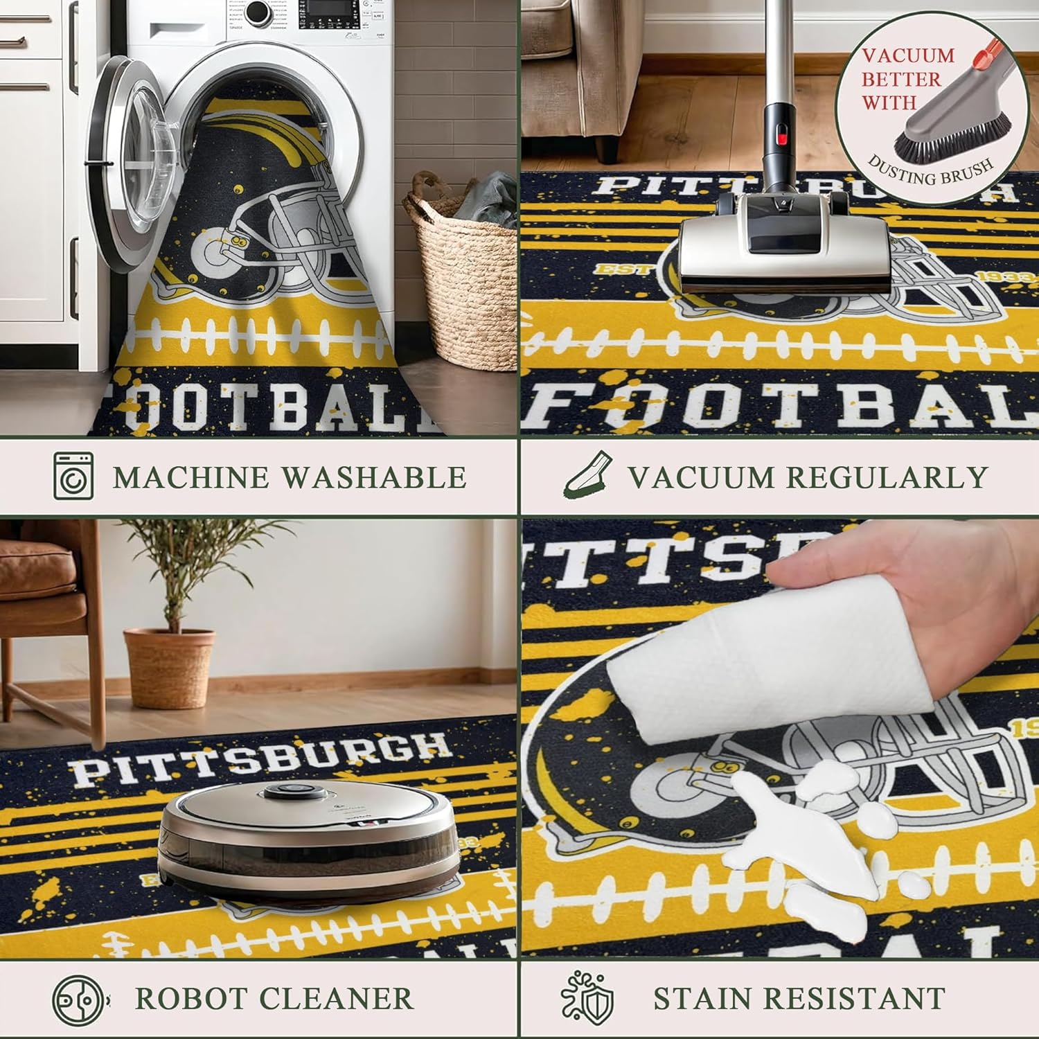 Sporty Washable Area Rug 5x7FT- Stain Resistant Non-Slip Low Pile Carpet for Man Cave, Rug for Boys Room Decor, Durable Indoor Field Rug