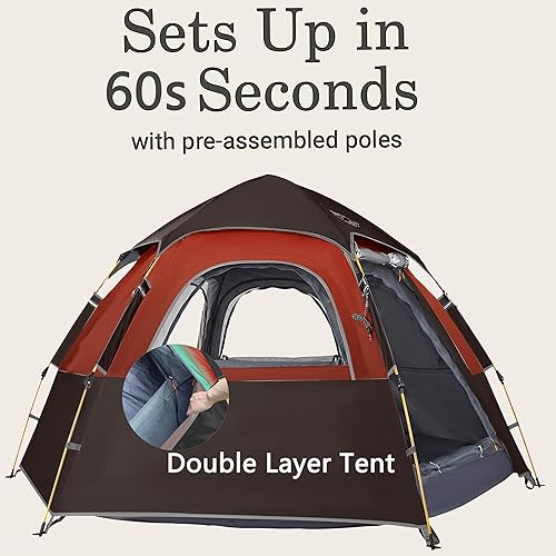 Vista 5 de Tienda de campaña Toogh con configuración instantánea, tienda impermeable para 2/3 personas, fácil y rápida de montar en 60 segundos con toldo