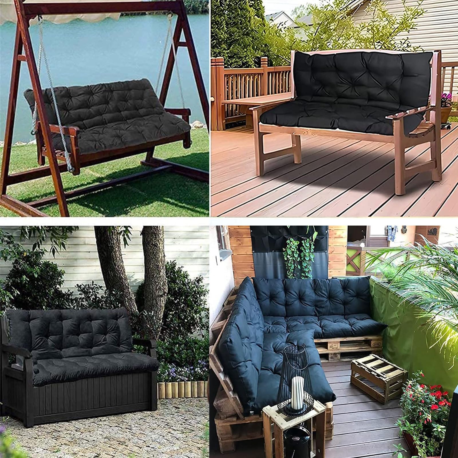 Balancelle de porche d'extérieur avec dossier 2 ou 3 places - Imperméable - Avec 8 attaches antidérapantes - Coussins de rechange pour meubles de terrasse
