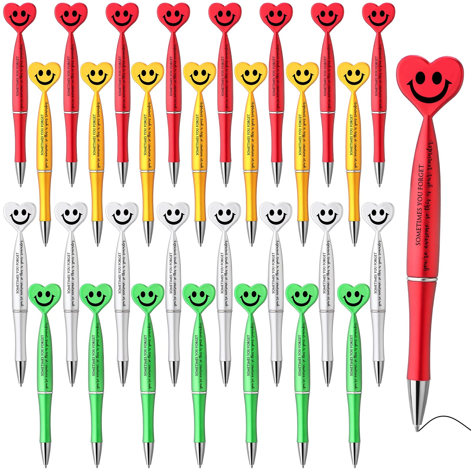 Qilery 50 Pcs Employee Appreciation Gifts Pens Bulk Smile Face Heart Shaped Pens Valentines Day Funny Inspirational Quote Ballpoint Thank You Gifts