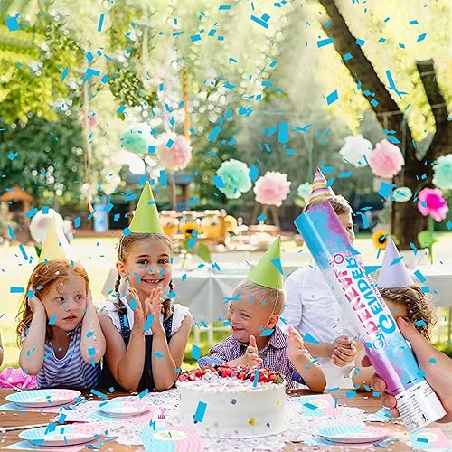 Miniatura 7 de Cañón de confeti de revelación de género, 4 azules para niños, decoraciones de revelación de género, juego de fiesta de ideas de revelación de