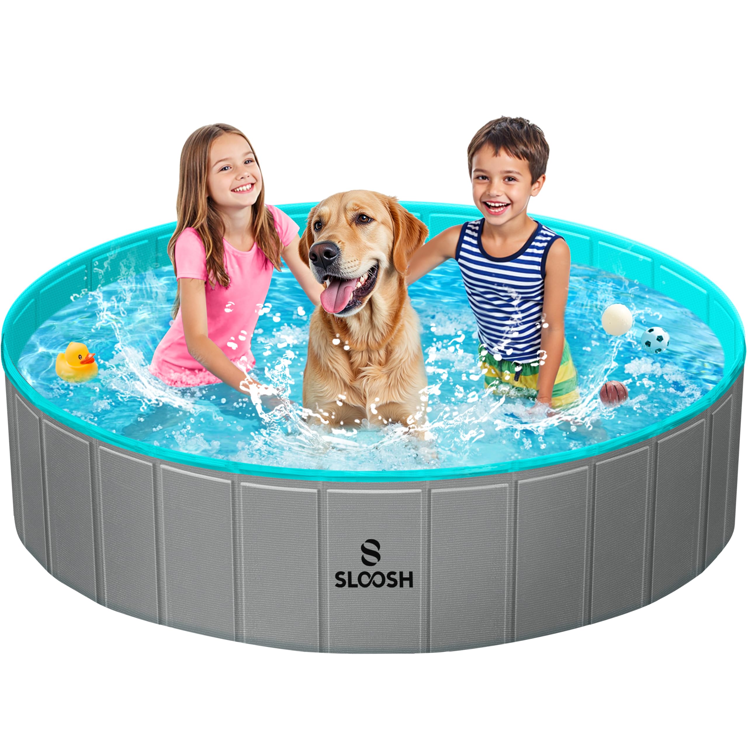 SLOOSH Foldable Dog Kiddie Pool - Portable Hard Plastic Doggie Swimming Pool, Anti-Slip Collapsible Pets Bath Tub Suitable for Kids Toddler Indoor