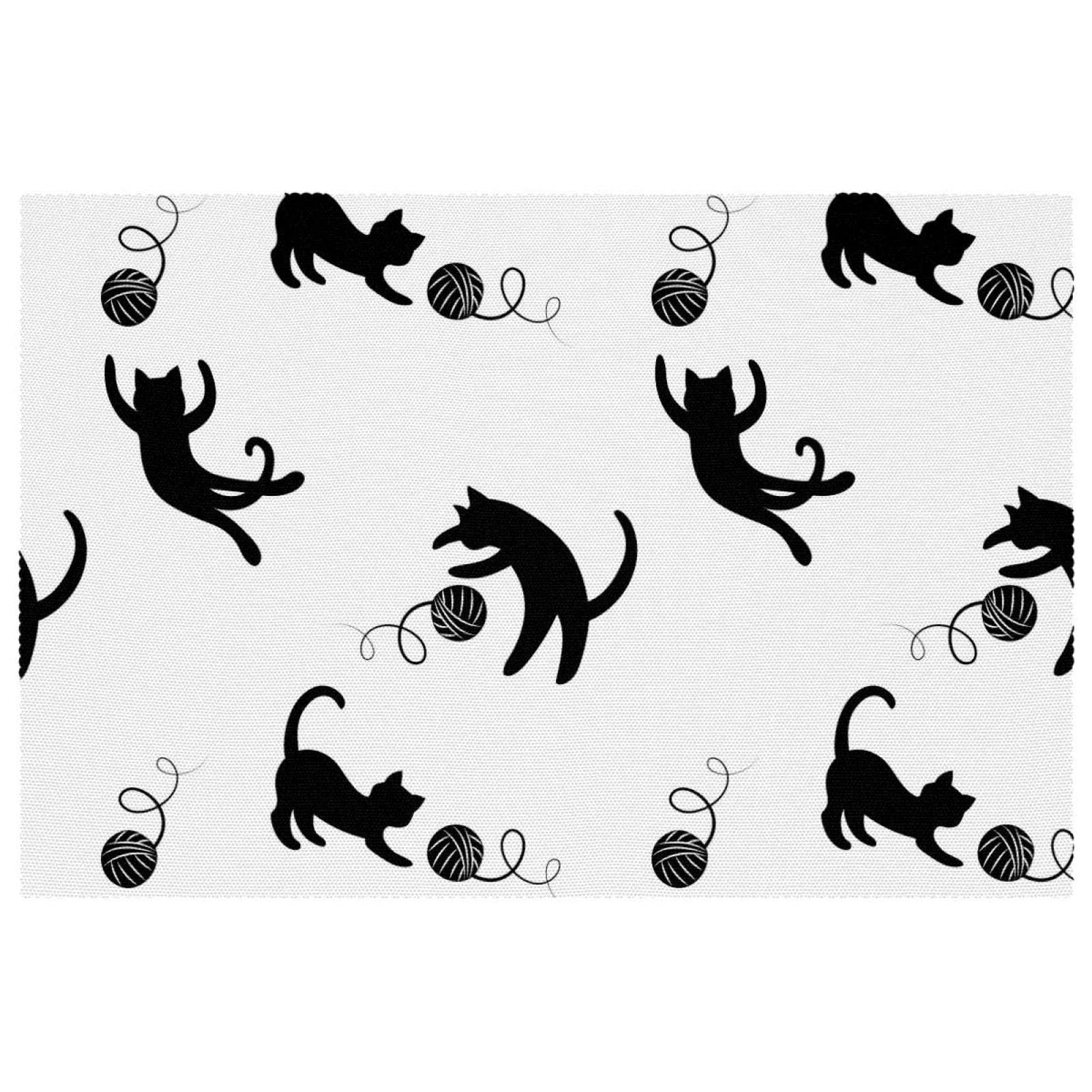 Set de table tissu Oxford motif chat noir lavable et résistant pour décoration de cuisine x4