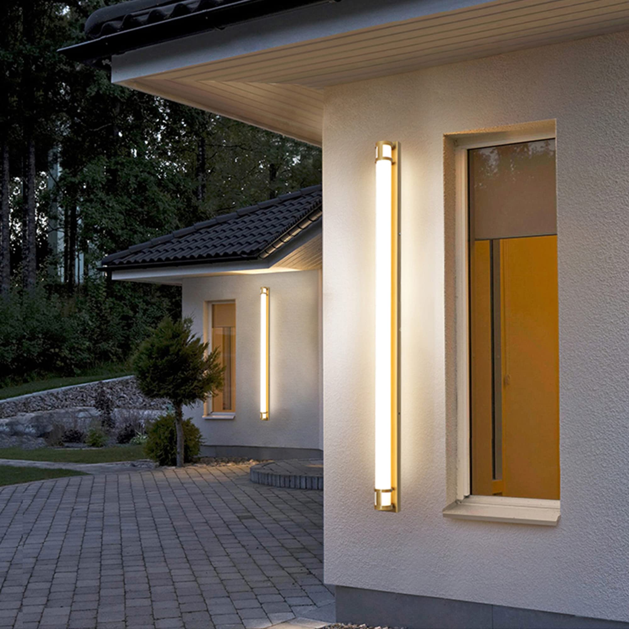 HELCEKOU Modern Outdoor Wall Lamp Waterproof IP65 Villa Sconce Fixture 48W Black/Gold Long 120cm / 100cm