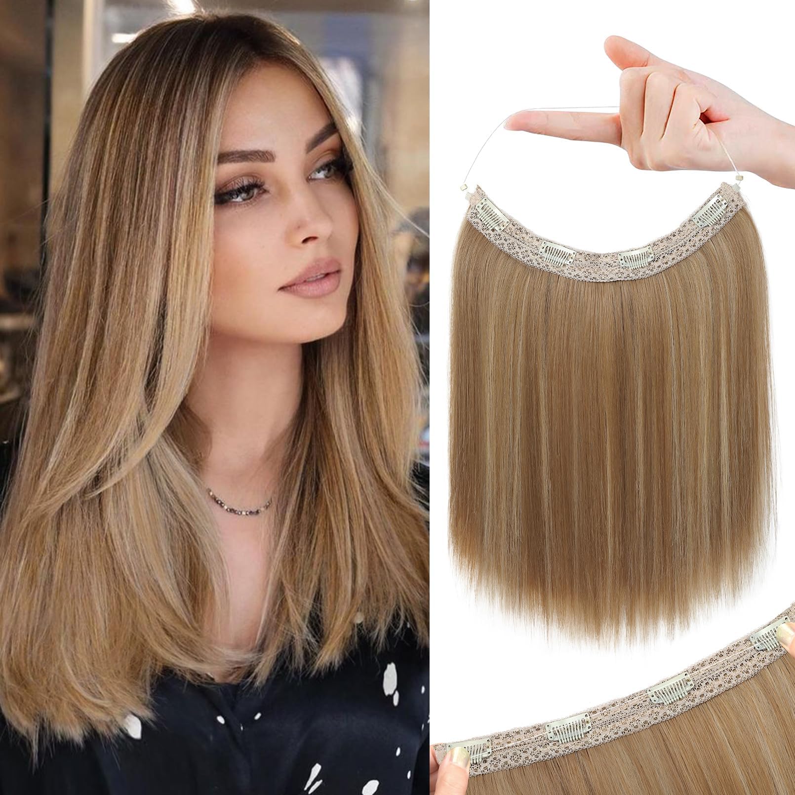 Amazon.com : REECHO 12" Invisible Wire Hair Extensions with Thinner ...